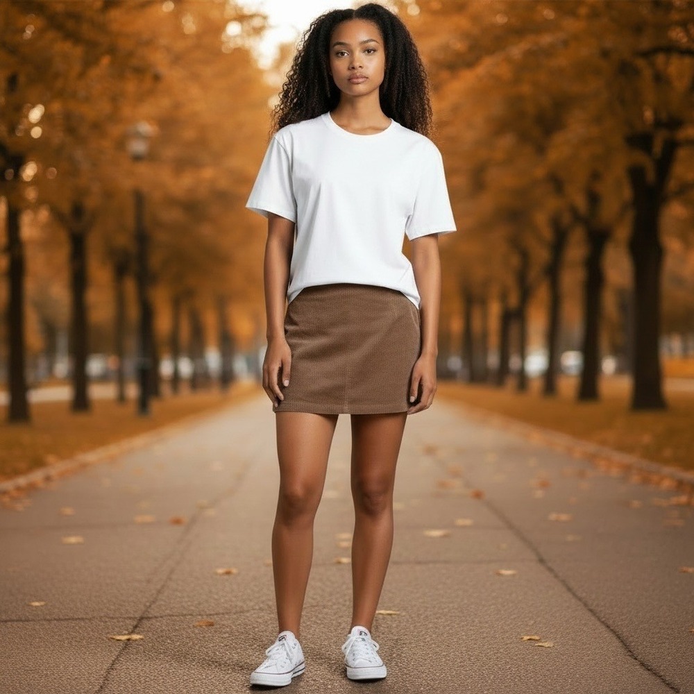 Corduroy Skort L Brown Mini Built-in Shorts Fall Earthy Minimalist 90s Style